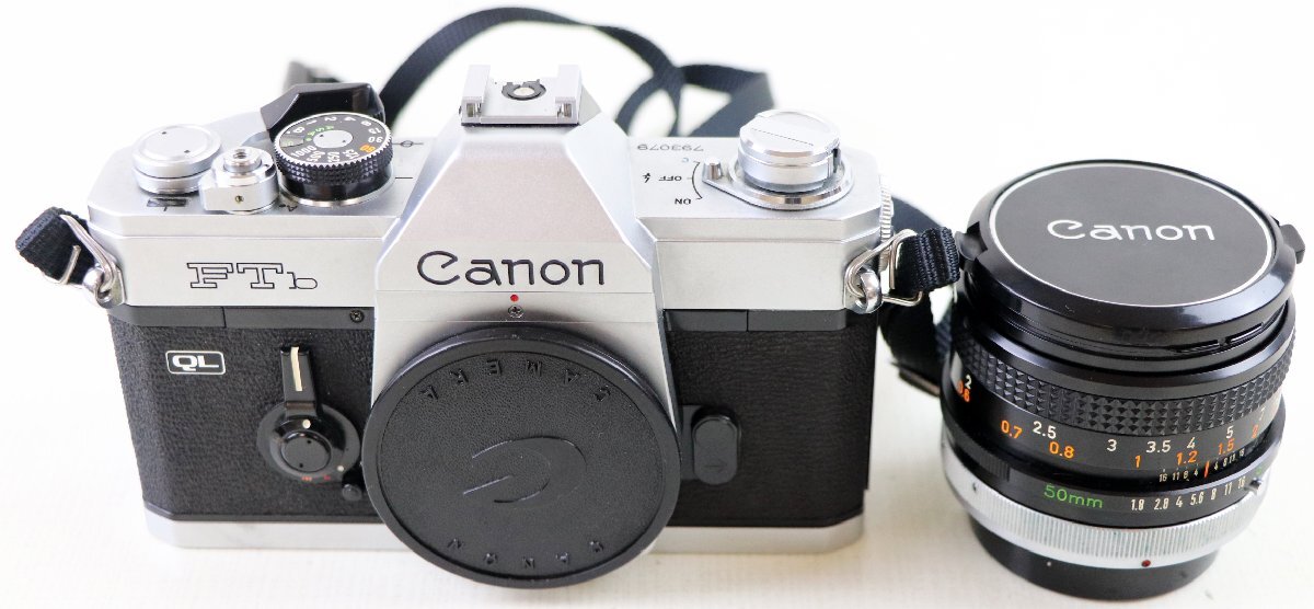 S♪ジャンク品♪フイルムカメラ 『FTb QL』 Canon/キャノン レンズ：FD 50mm 1：1.8 S.C.(レンズ内ホコリあり)付き ※ストラップ付き_画像2