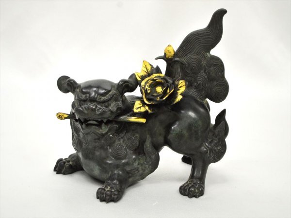 KM561●中古品●照雲 作 唐獅子牡丹 置物 約3.5㎏の画像1