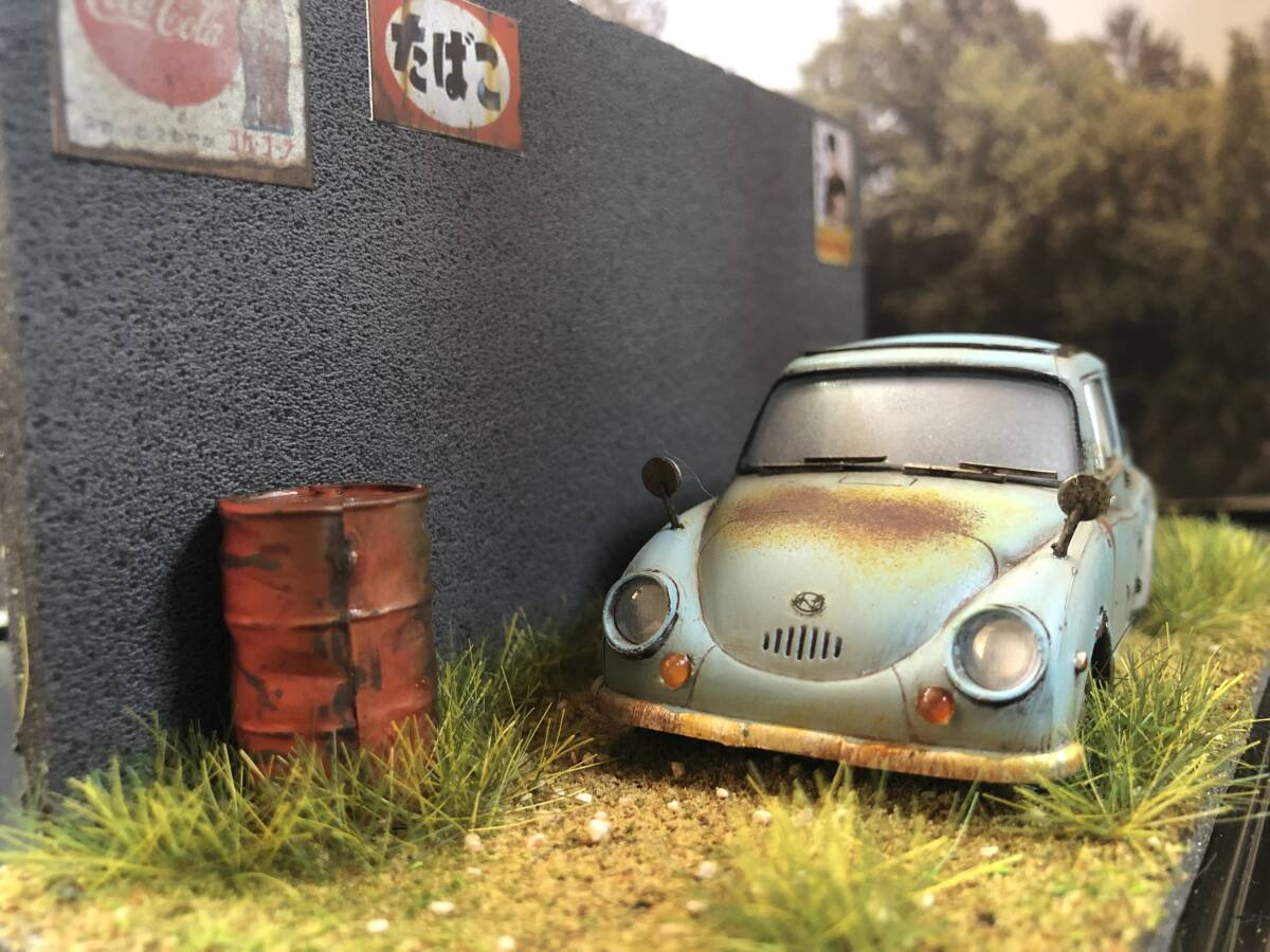  Showa Retro . scenery 1/32 Subaru 360 old car original work geo llama final product case attaching 