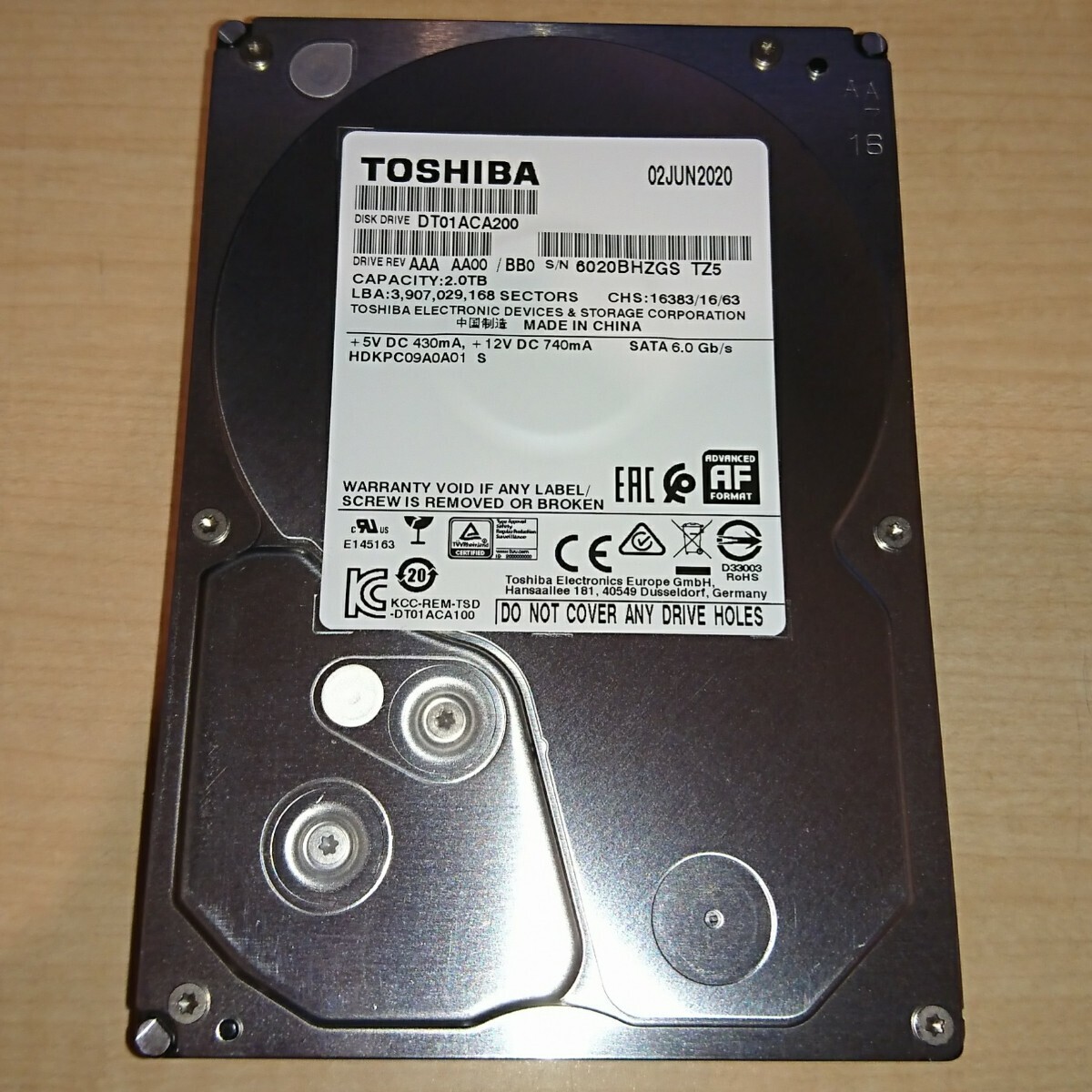 TOSHIBA SATA HDD 2TB DT01ACA200 CrystalDiskInfo正常 (O42116)の画像1