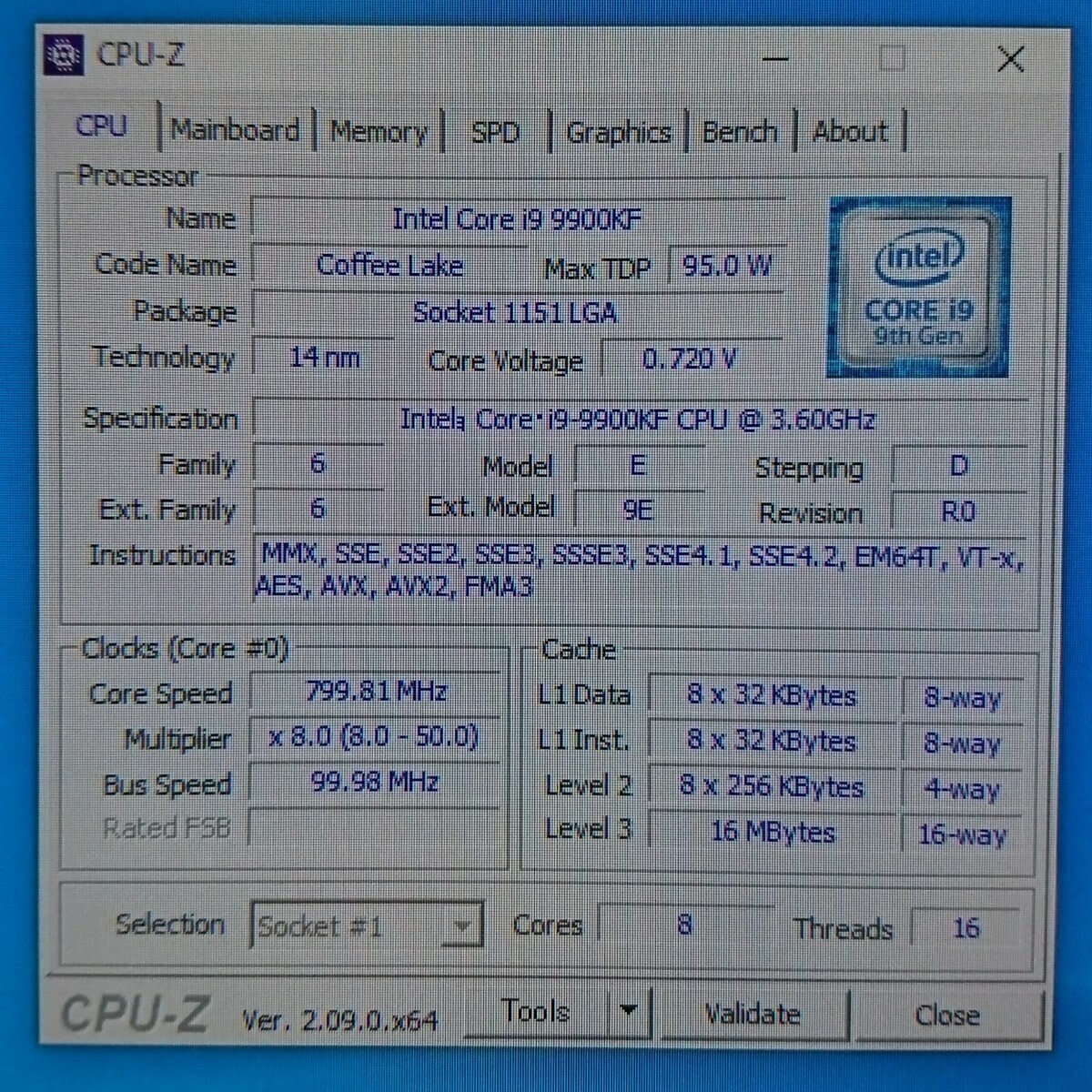 Intel Core i9 9900KF LGA1151 CoffeeLake 動作確認品 (O42811)_画像3