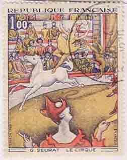 （６５４）外国切手・フランス・美術・１９６９年スーラ―画・サーカスの画像1