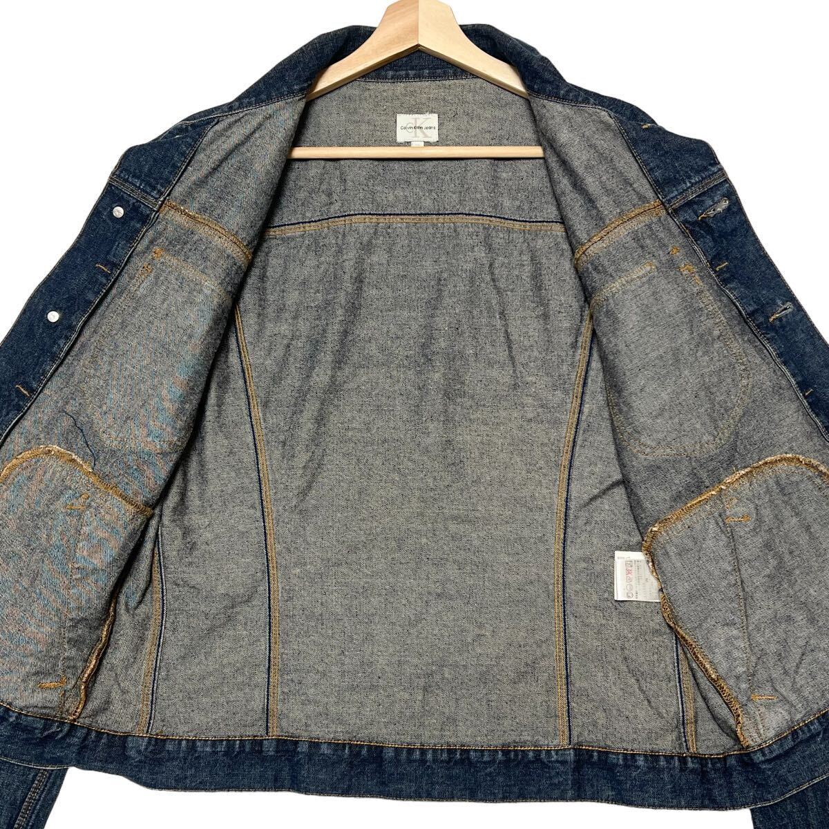 美麗品◎Mサイズ カルバンクライン【漢の戦闘服】Calvin Klein Jeans CK ロゴボタン デニム ジャケット インディゴ 薄手 春夏◎メンズの画像6