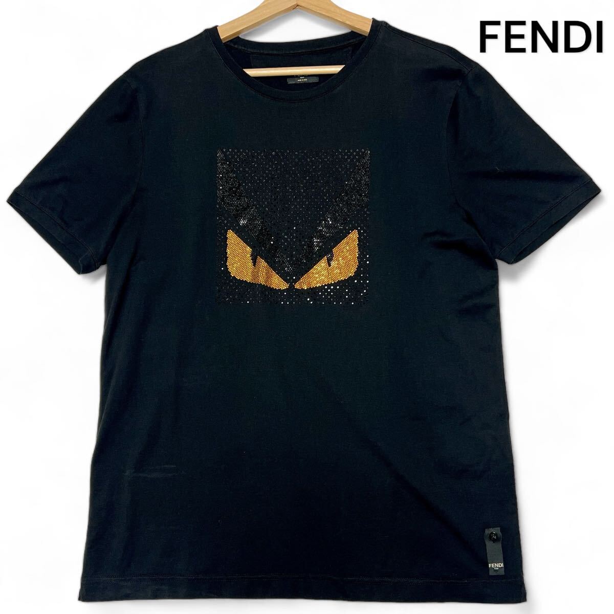 激レア◎XXLサイズ!!フェンディ【希少モデル】FENDI モンスター バグズアイ スタッズ Tシャツ ブラック コットン100% イタリア製◎メンズ_画像1