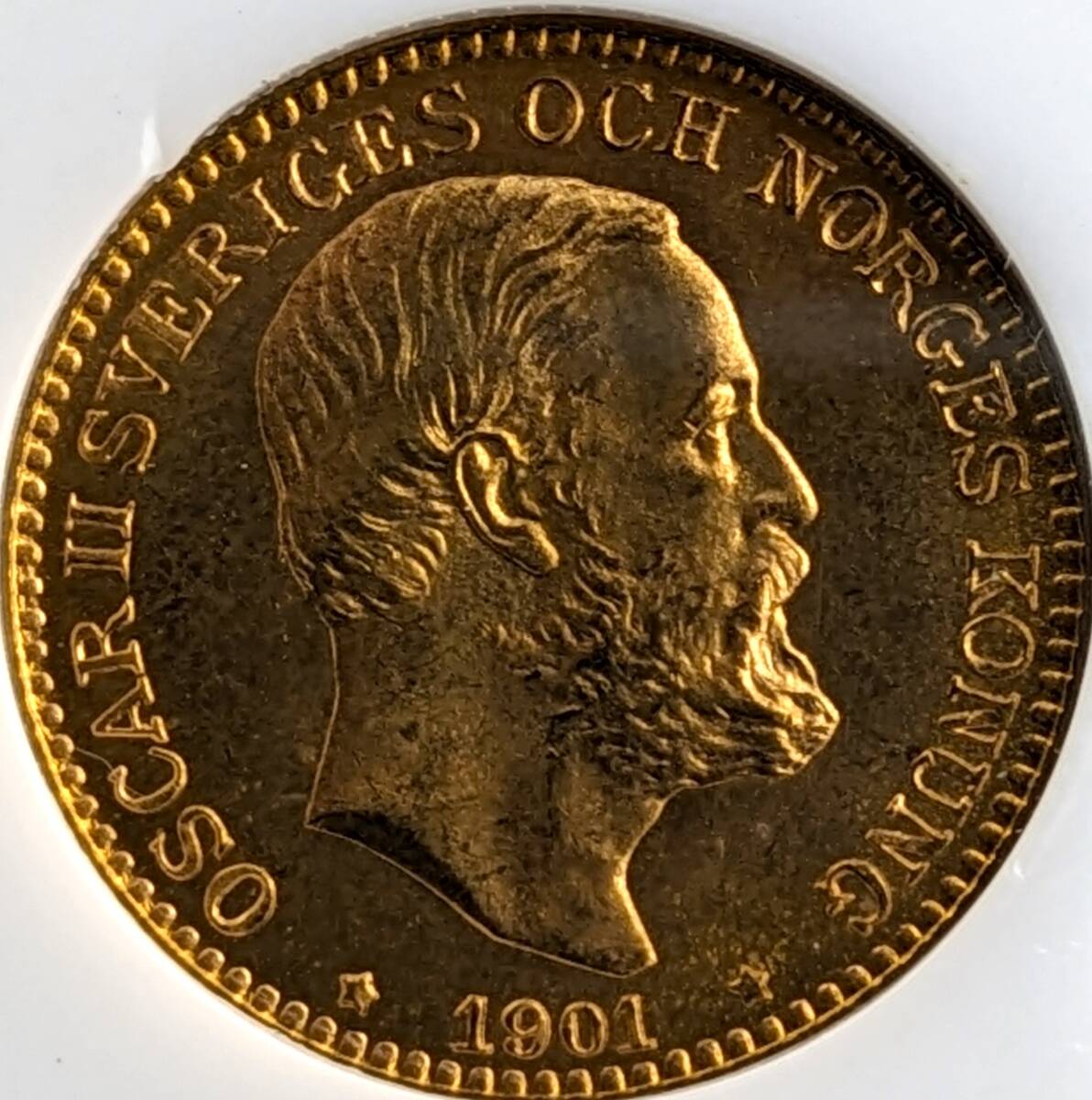 高鑑定★1901年 スウェーデン オスカル2世 10クローネ金貨 NGC MS66 ゴールド アンティーク コイン 資産保全 現物資産_画像4