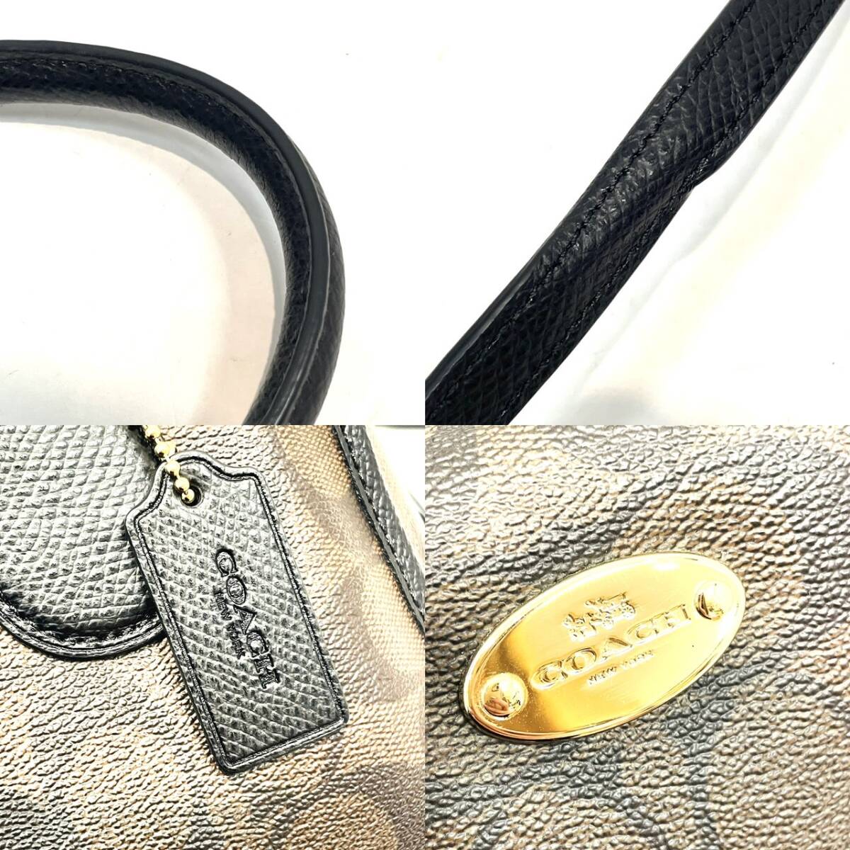[B14610KM] beautiful goods COACH Coach signature 2WAY handbag shoulder bag F34084 Brown black tea color black PVC bag 