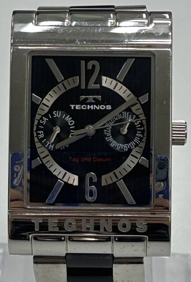 【D2886SS】TECHNOS テクノス 腕時計 クォーツ Tag und Datum 不動 T2046 スクエア シルバーカラー ブラック メンズ クオーツの画像2