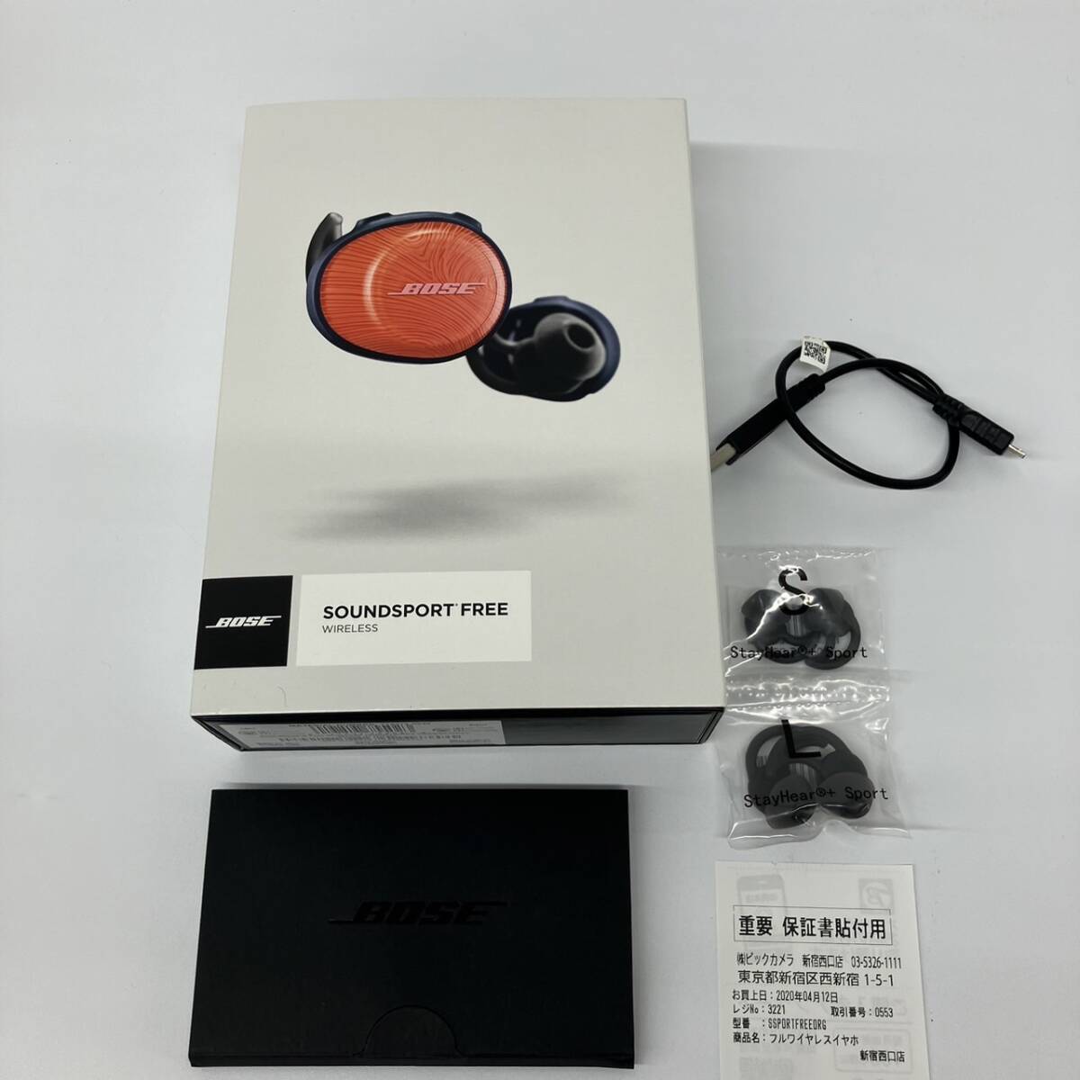 J011-CH-1100 BOSE ボーズ SOUNDSPORT FREE ワイヤレスイヤホン オレンジ 774373-0030 箱付き ※通電のみ確認済_画像2