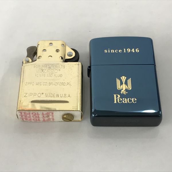 J222-SB4-1256◎ ZIPPO ジッポ Peace ピース since1946 ブルー オイルライター 喫煙具 箱付き ※火花あり_画像8