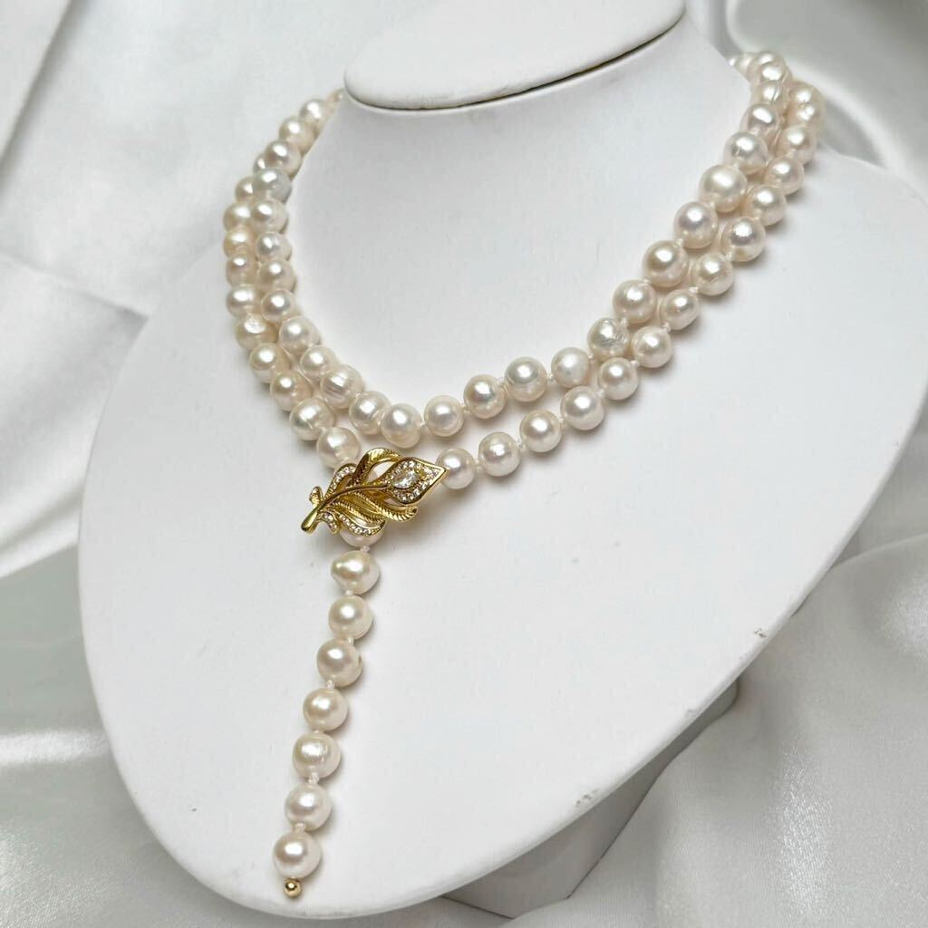 リーフデザイン 本真珠ネックレス 8mm 85cm Pearl necklace jewelry 天然パール ネックレスの画像4