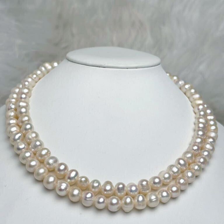 綺麗！翡翠×天然パールネックレス　42cm necklace Pearl pearl 約 8mm_画像1