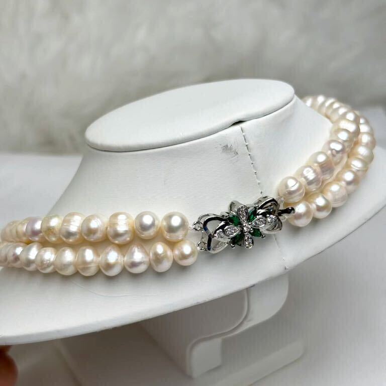 綺麗！翡翠×天然パールネックレス　42cm necklace Pearl pearl 約 8mm_画像3
