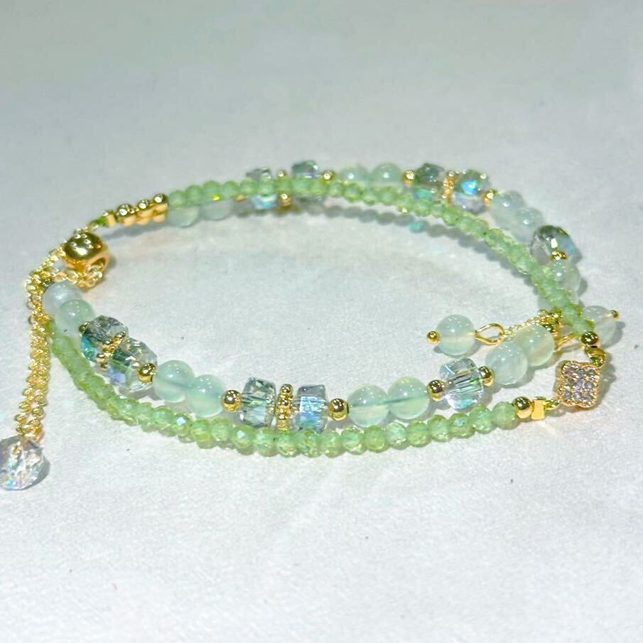  beautiful! peridot × crystal bracele 17+6mm natural stone bracele Power Stone 