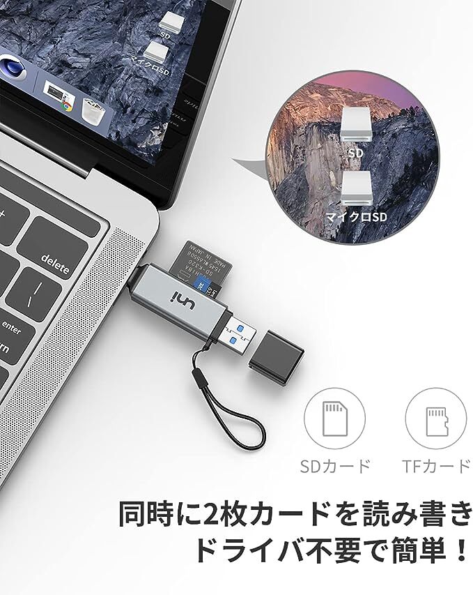 SDカードリーダー USB 3.0 uniAccessories Type-C 2-in-1カードリーダー SD/TF同時読み書き OTG対応 高速転送　PC、_画像3