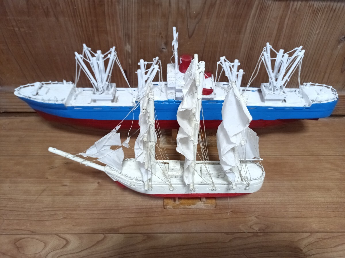 古い帆船と貨物船木製ハンドメイド模型_画像3