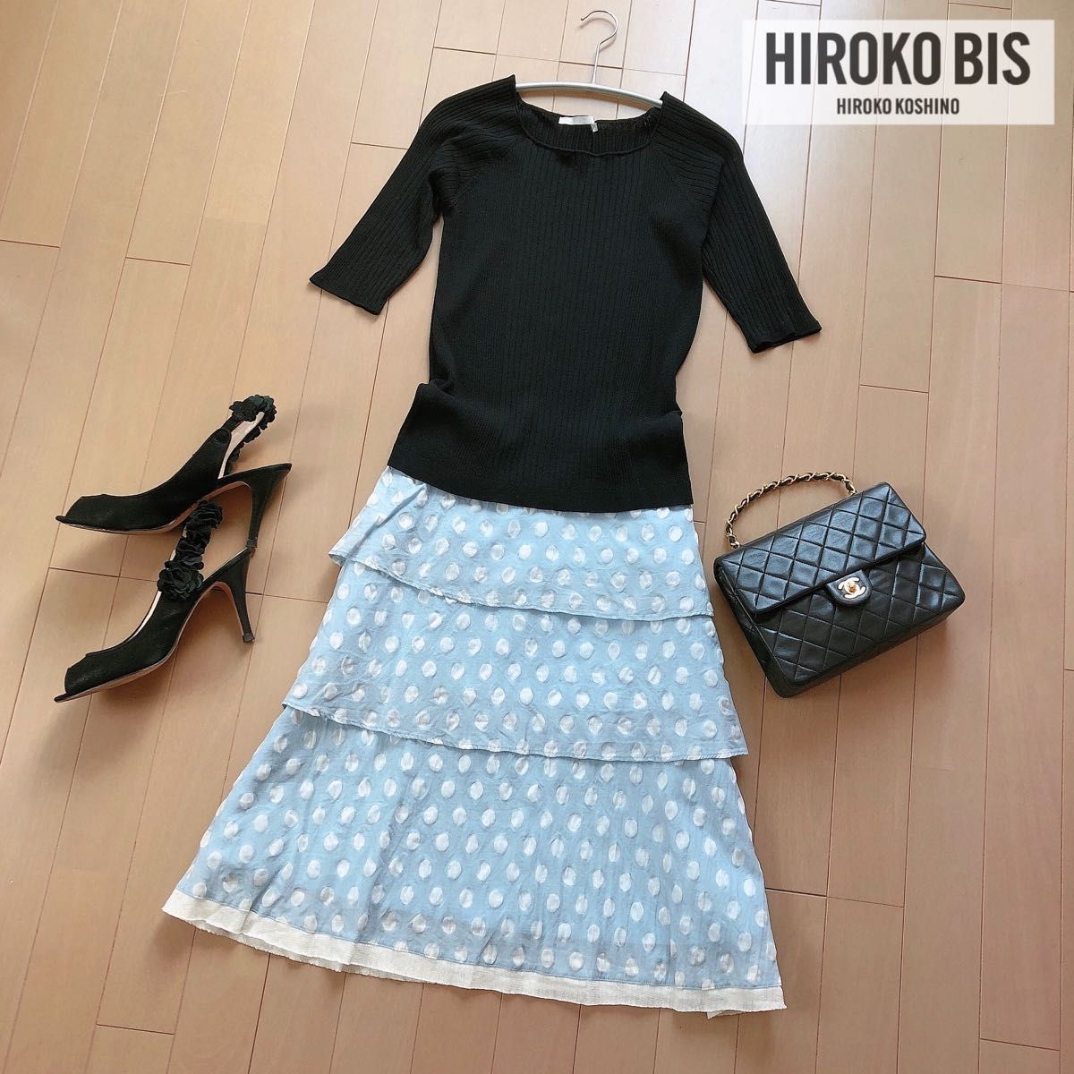 HIROKO BIS 上質ドットティアードスカート 水色 エムプルミエ