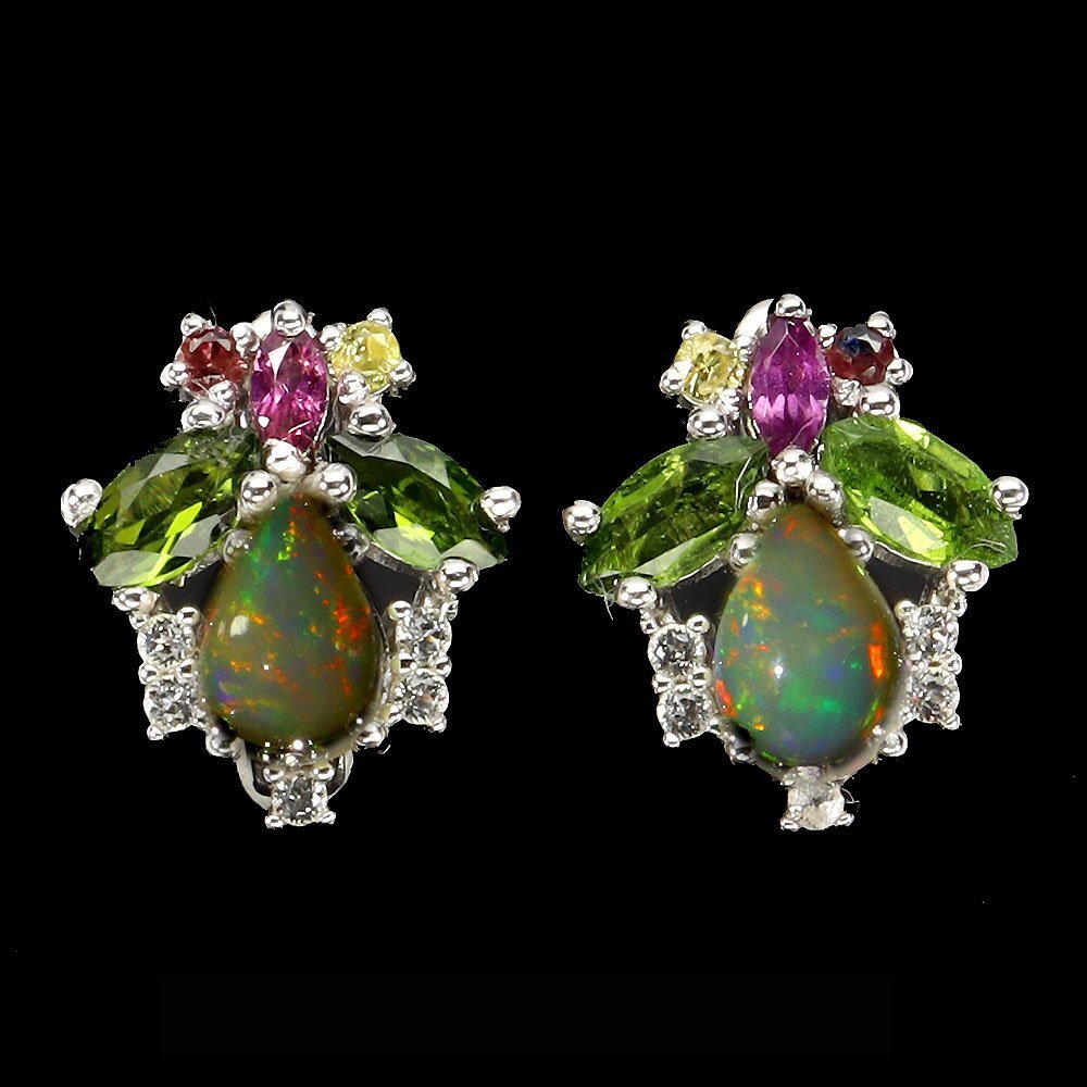 [1 jpy new goods ]ikezoe galet l2.00ct natural opal & sapphire & garnet & Chrome K14WG finish earrings l author mono l genuine article guarantee l day ... another correspondence 