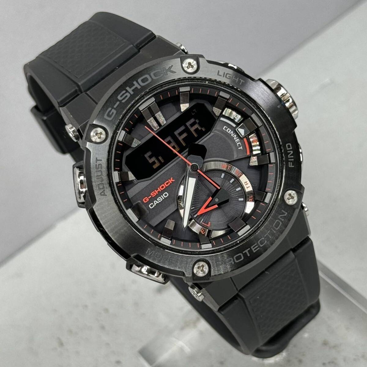 極美品 G-SHOCK GST-B200B-1AJF GスチールG-STEEL タフソーラー Bluetooth搭載モバイルリンク アナデジ ブラック 反転液晶 メタル カーボンの画像2