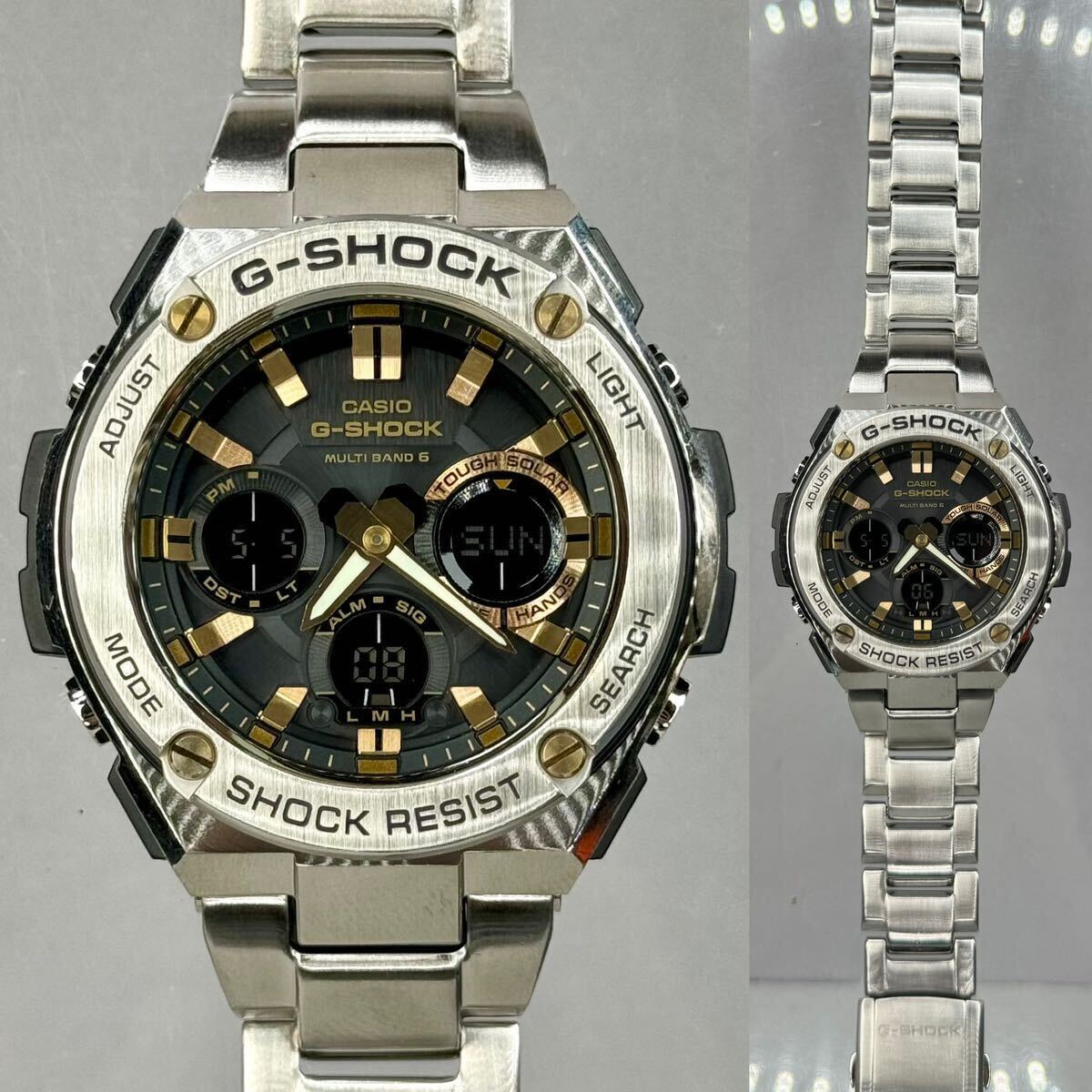 極美品 G-SHOCK GST-W110D-1A9JF G-STEEL/Gスチール タフソーラー 電波受信 電波ソーラー マルチバンド6 メタルバンド ゴールド アナデジの画像3