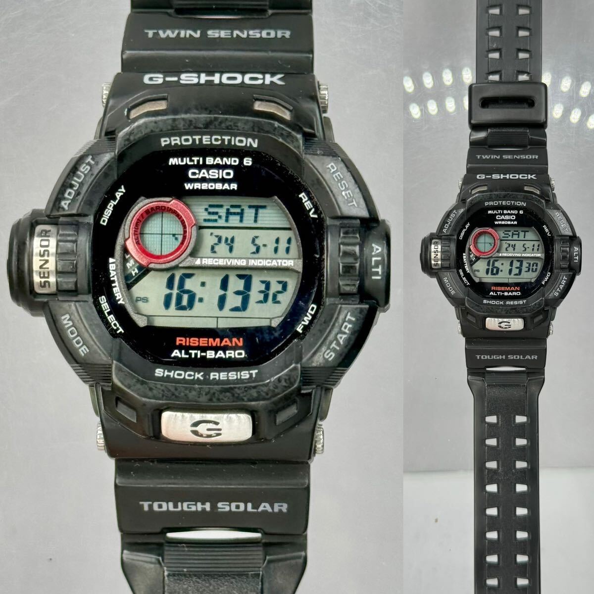 美品G-SHOCK GW-9200J-1JF ライズマン タフソーラー 電波受信 電波ソーラー マルチバンド6 温度 気圧/高度計搭載 ツインセンサー ブラック_画像3