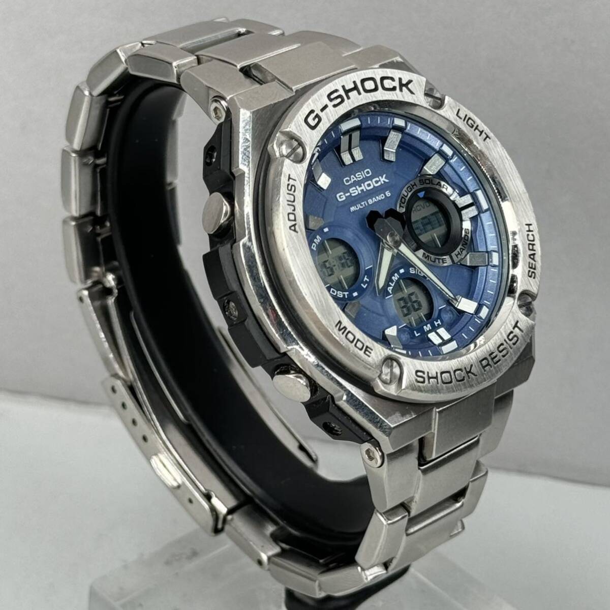 極美品 G-SHOCK GST-W110D-2AJF GスチールG-STEELタフソーラー 電波受信 電波ソーラー マルチバンド6 メタルバンド ブルー アナデジ_画像6