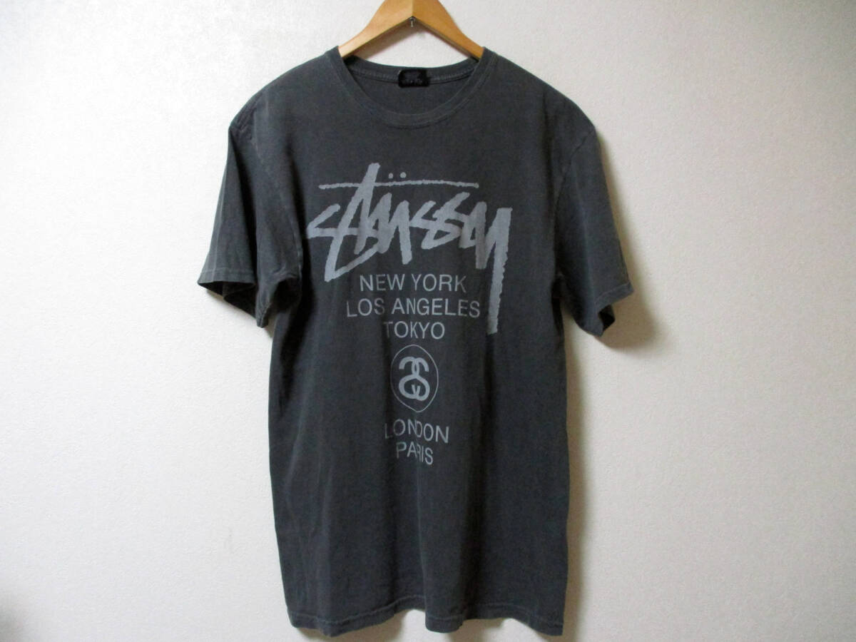メキシコ製☆ STUSSY  ステューシー ワールドツアー 半袖Tシャツ   サイズM  グレー系   （３E ケの画像1
