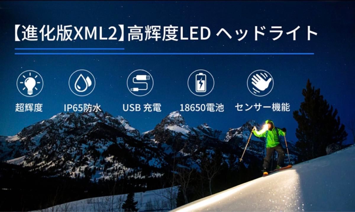 LEDヘッドライト 充電式 高輝度 ヘッドランプ 人感センサー 防水 防災 ヘルメット ライト IPX6防水 