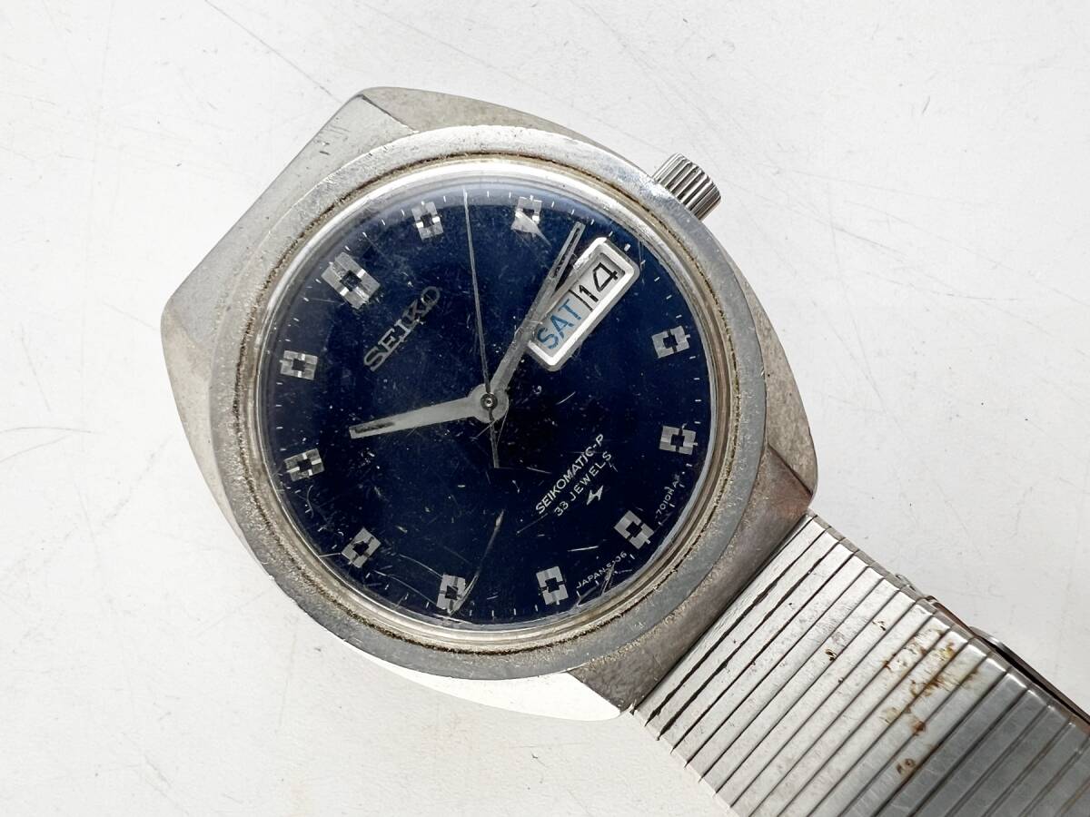 SEIKO セイコー SEIKOMATIC-P セイコーマチック 5106-7010 AT 自動巻き 33石 ネイビー系 デイデイト メンズ 腕時計 ビンテージの画像1