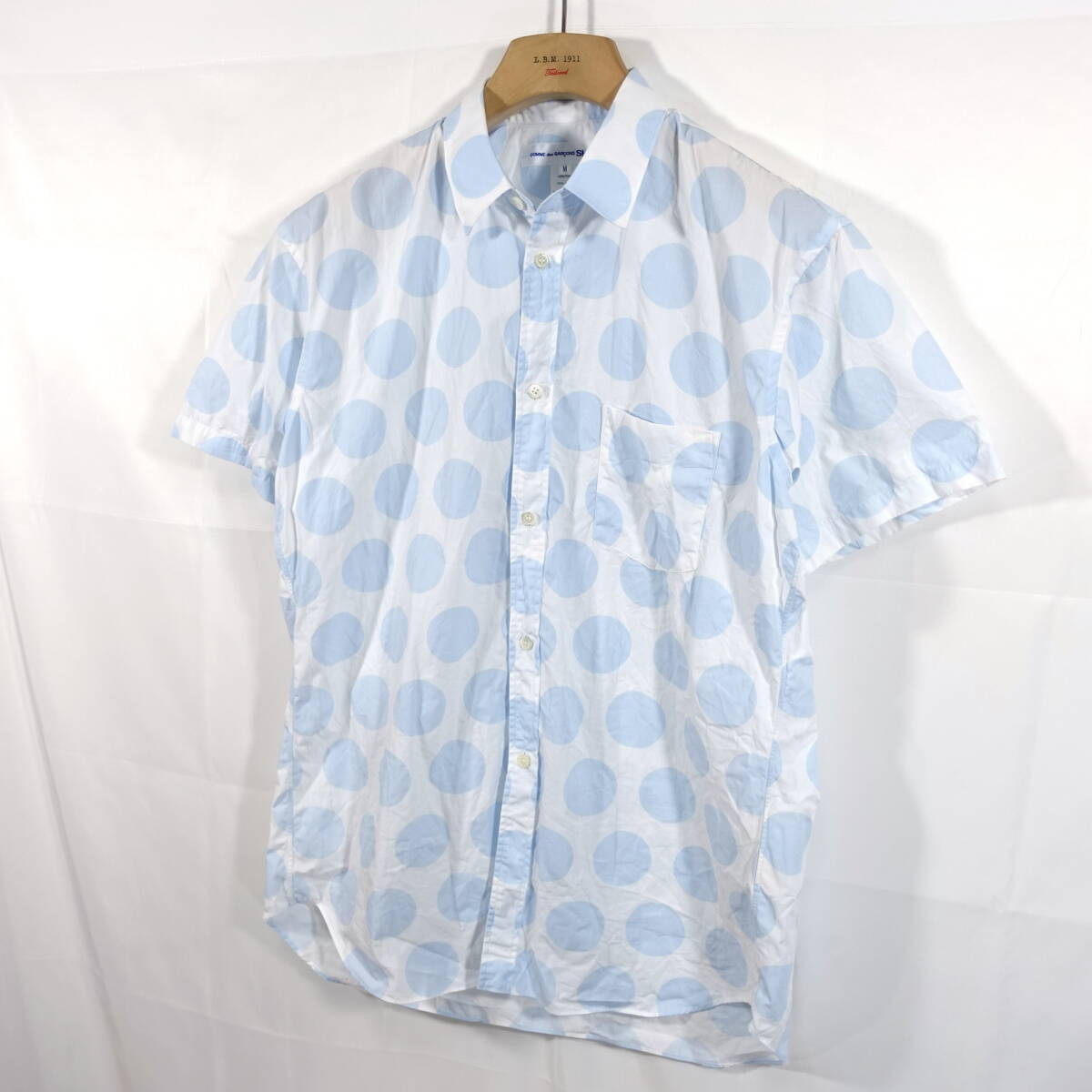 【美品】コムデギャルソンシャツ 水玉半袖シャツ COMME des GARCONS SHIRT サイズＭ 白水色の画像2