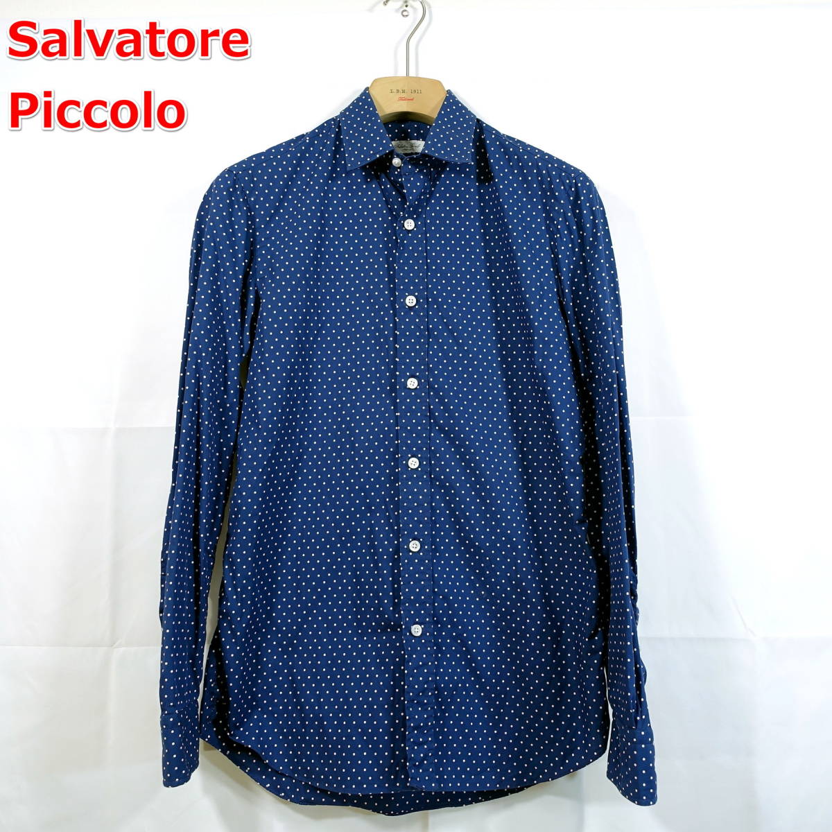 【良品】サルヴァトーレピッコロ　ドットシャツ　Salvatore Piccolo　サイズ３８（Ｓ相当）　ネイビー
