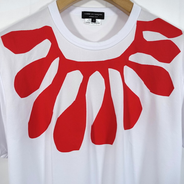 【良品】コムデギャルソンオムプリュス　ロング丈波柄Ｔシャツ　COMME des GARCONS Homme Plus　サイズＭ　白赤水色