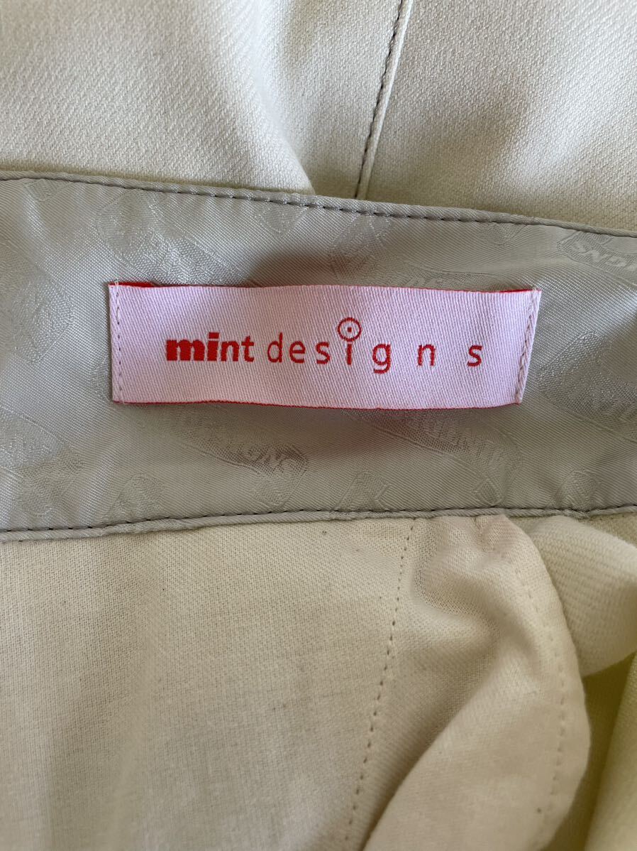 mint designs/ミントデザインズ/パンツ/ワイドパンツ/2/M/ホワイト/化繊/美シルエット/日本製/良品美品