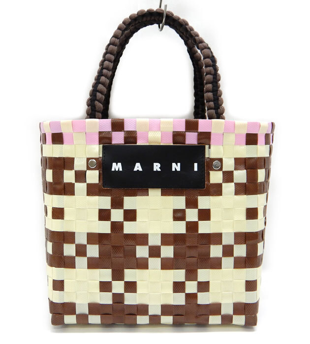 美品 MARNI マルニ バスケットかごバッグ FB3009 ピンク ブラウン ベージュ コロンビア製 保管袋付き ハンドバッグ トートバッグ_画像1