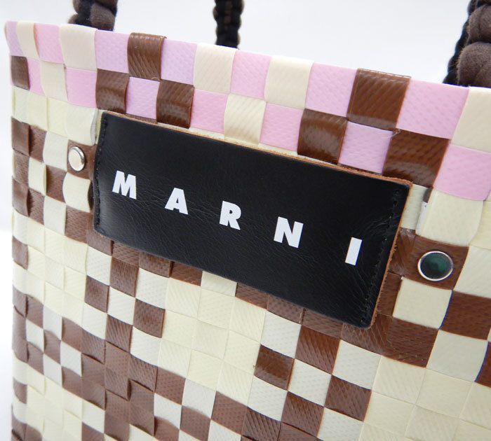 美品 MARNI マルニ バスケットかごバッグ FB3009 ピンク ブラウン ベージュ コロンビア製 保管袋付き ハンドバッグ トートバッグ_画像3