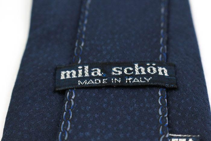 ミラショーンブランドネクタイロゴ時計パネル柄シルクイタリア製POメンズネイビーmila schon