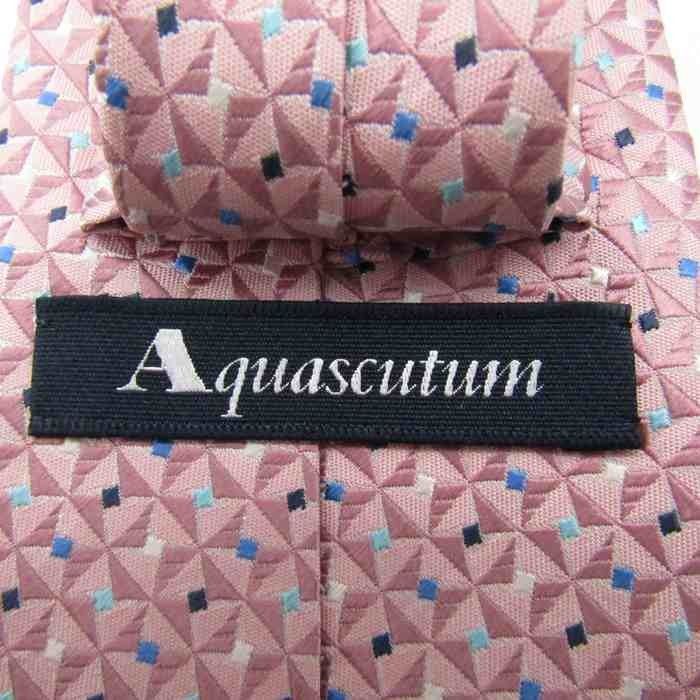 アクアスキュータムブランドネクタイスクエア柄ドットパネル柄シルク日本製メンズピンクAquascutum【中古】