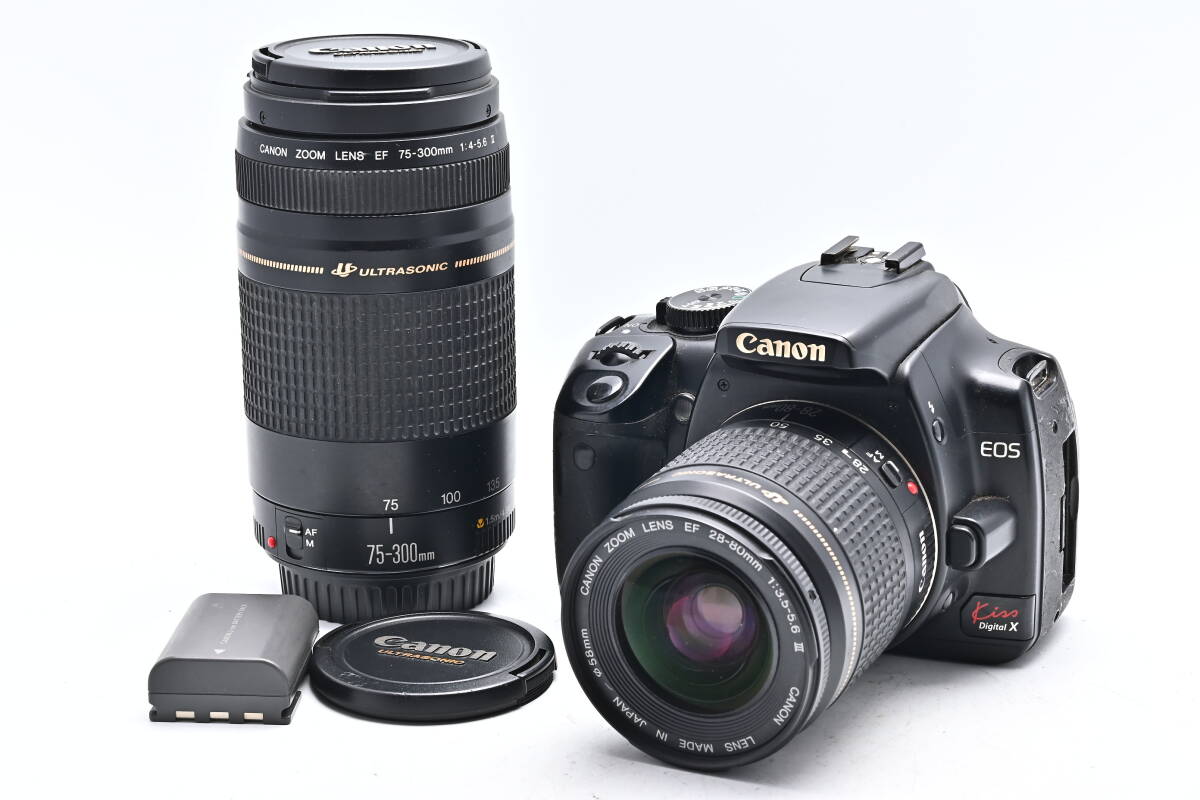 1A-958 Canon キヤノン EOS Kiss Digital X EF 28-80mm III USM + 75-300mm II USM 一眼レフデジタルカメラの画像1