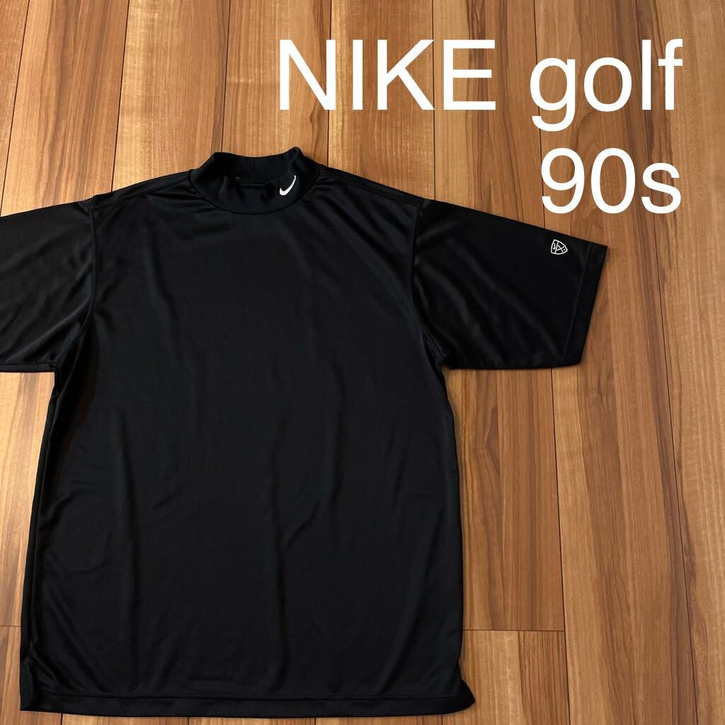 90s NIKE golf ナイキゴルフ 半袖シャツ モックネック 刺繍ロゴ DRI-FIT ポリエステル ヴィンテージ ゴルフ 日本製 サイズM 玉mc2837_画像1
