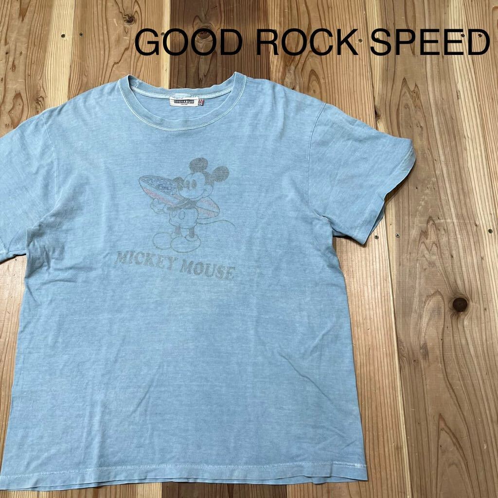 GOOD ROCK SPEED グッドロックスピード ミッキーマウス Tシャツ T-shirt TEE 半袖 ヴィンテージ加工 ブルー ビッグシルエット 玉mc2846_画像1
