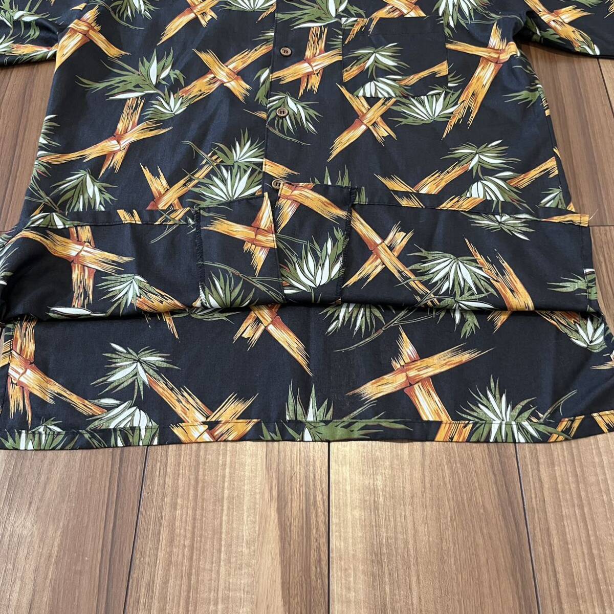 Leoz 90s アロハシャツ aloha-shirt 半袖 開襟 オープンカラー バンブー 総柄 竹 和柄 ヴィンテージ サイズM 玉mc2825_画像7
