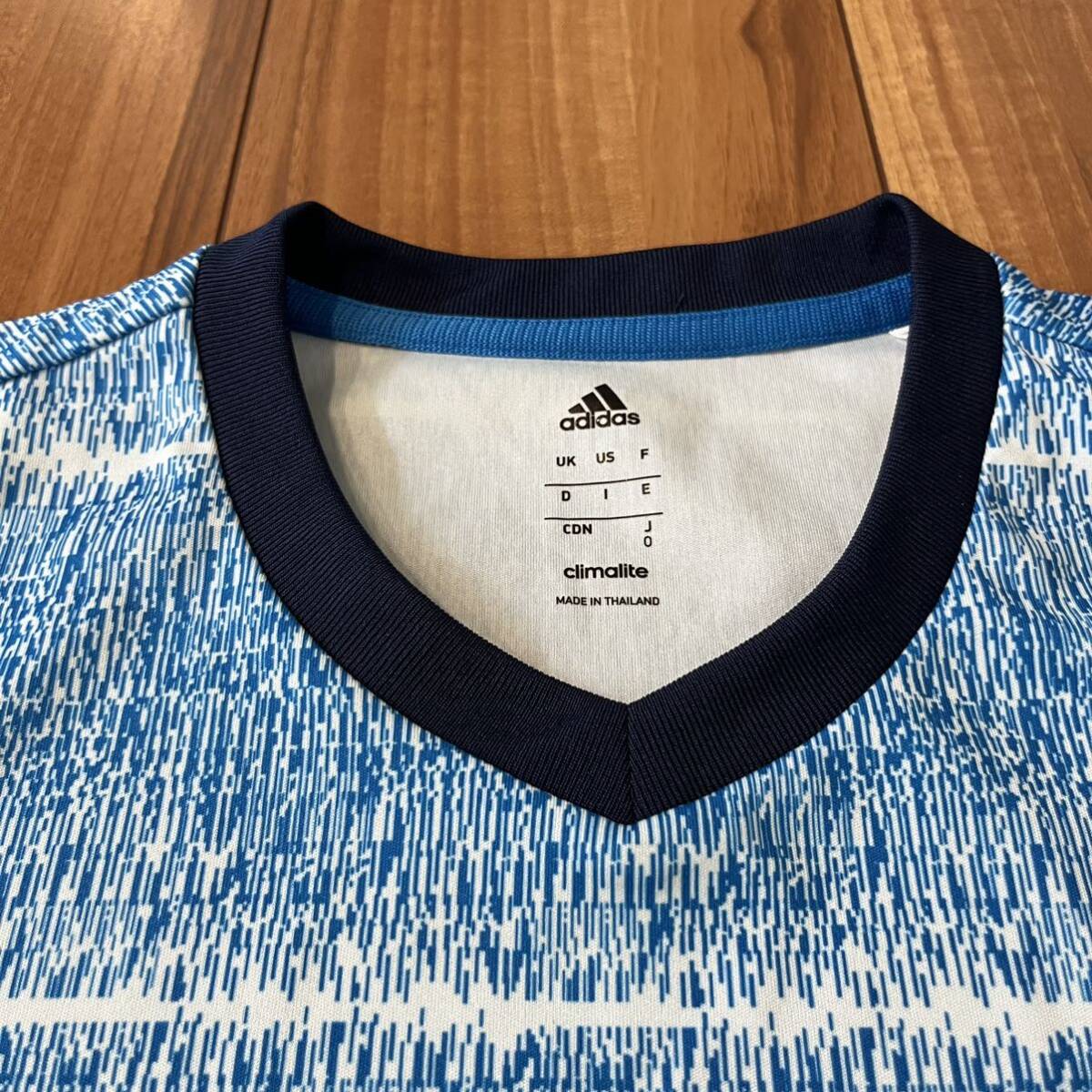 adidas アディダス 半袖シャツ Tシャツ ポリエステル ツートン climalite プリントロゴ ネイビー ブルー サイズ0 玉mc2836_画像5