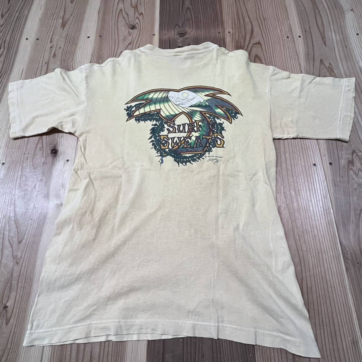 90s USA製 FACTORY ARTWEAR surfand sweat デザインTシャツ T-shirt TEE 半袖 サーフィン ストリート イエロー サイズM 玉mc2849_画像8