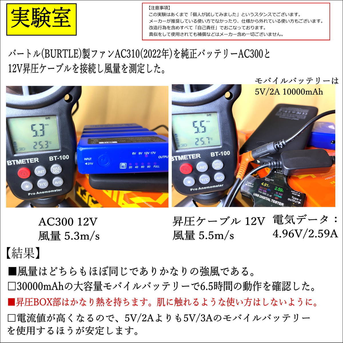 バートル(BURTLE)新型ファン AC370/371(23年) AC310/311(22年)を12V昇圧してモバイルバッテリーを使うDC-USB変換ケーブル 36cm 5212VF-◇_画像2