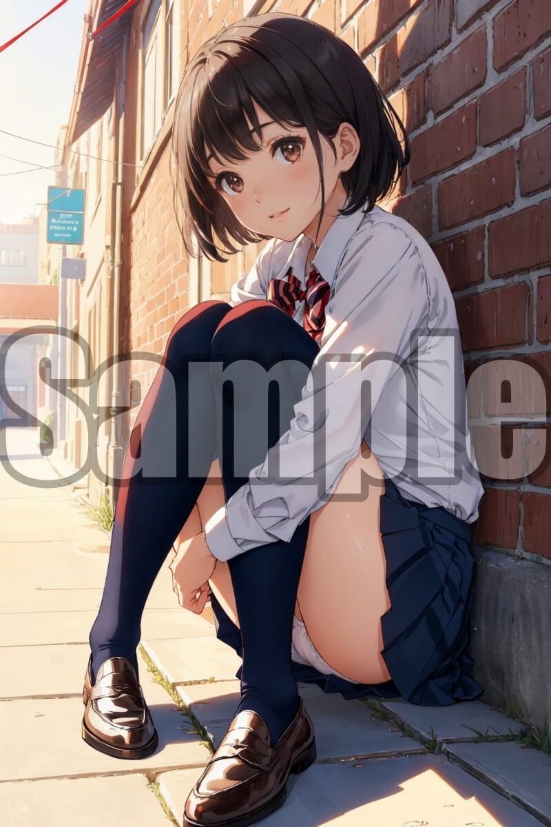 【全て1点もの】『A4サイズ 美女ポスター』高品質光沢紙 イラスト 制服 学校 ブレザー パンチラ アニメ 清楚 美脚 美少女 SSR4_画像1