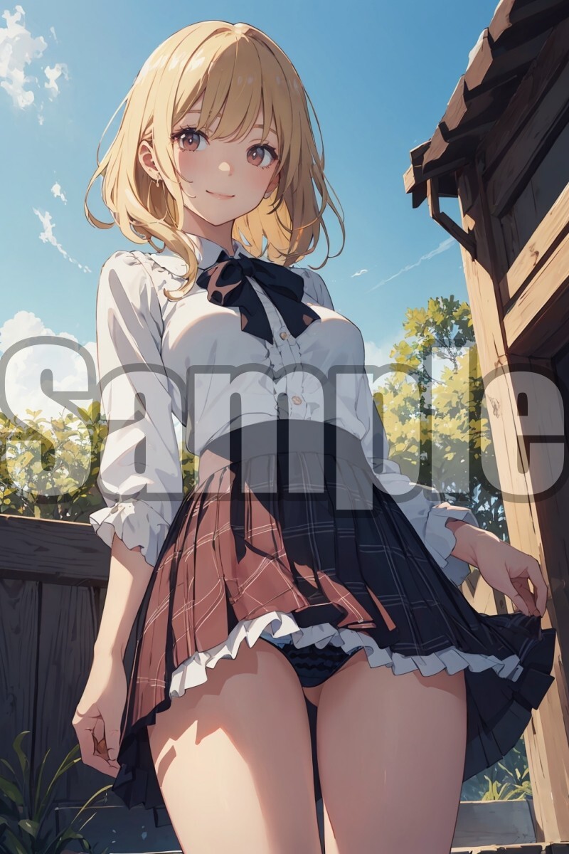 『A4サイズ 美女ポスター』高品質光沢紙 イラスト 制服 パンチラ ローアングル セクシー 食い込み お尻 美乳 恥じらい 清楚 パンツ JKK28_画像1