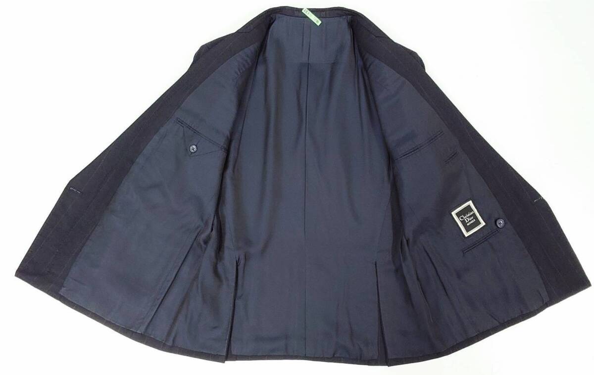 N375-W7-1418 Christian Dior クリスチャンディオール メンズ スーツセットアップ 上下AB-5サイズ ダークネイビー ストライプ ④_画像4