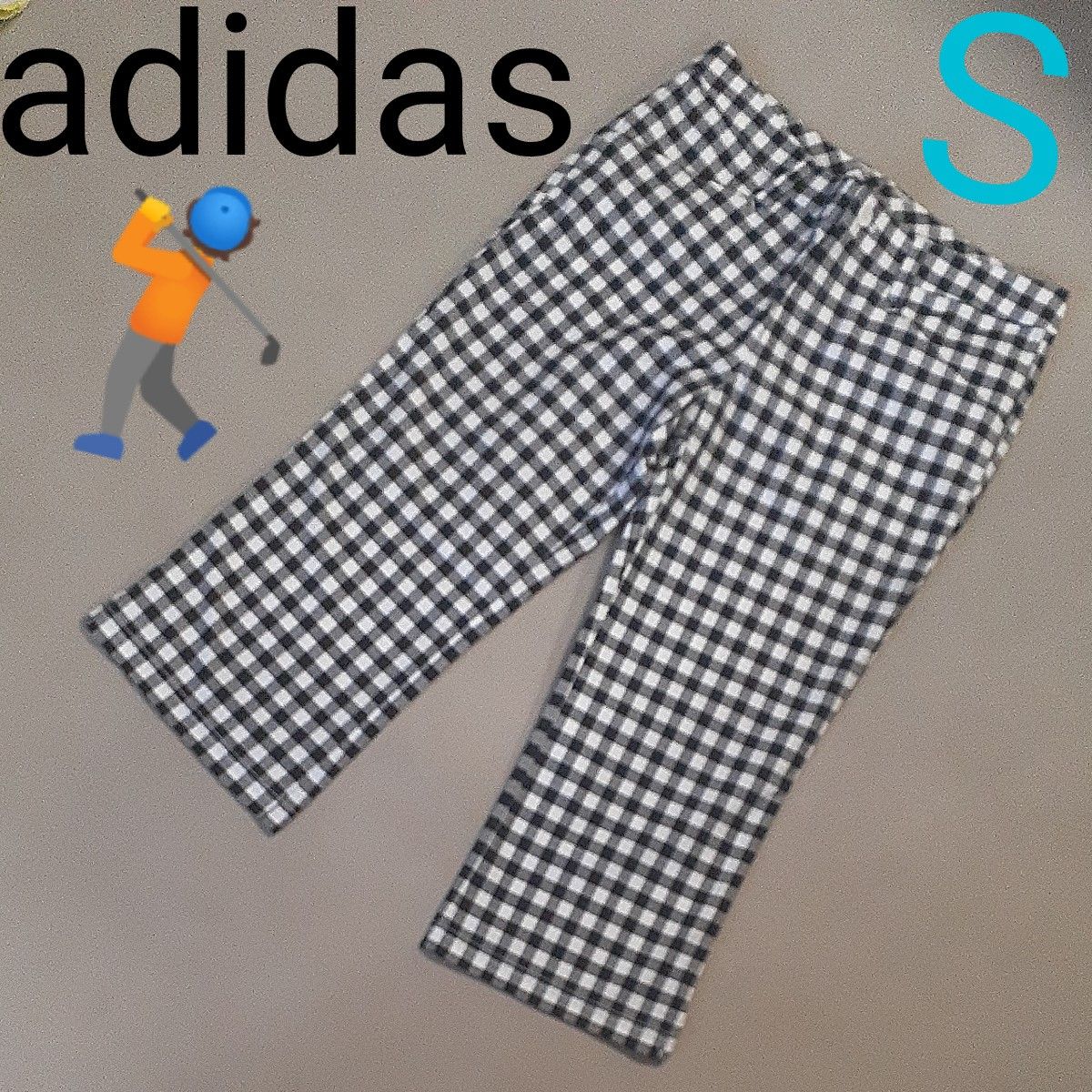 【超美品】アディダス　adidas パンツ チェック柄 チェック GOLF ゴルフストレッチ ボトムス　七分パンツ