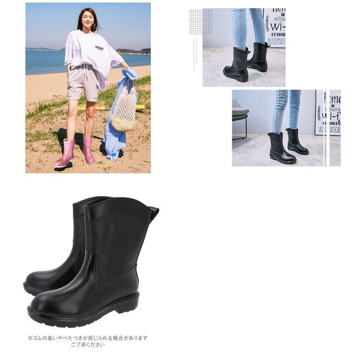 * black × red * 40(25cm) rain boots lady's Short mail order stylish simple rain shoes boots boots middle height waterproof 