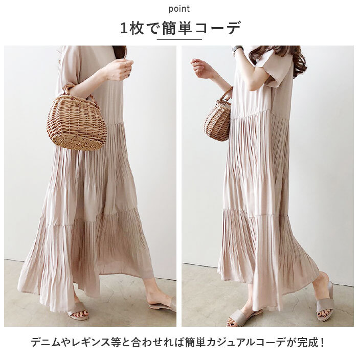 ☆ ネイビー ☆ Lサイズ ☆ ワンピース lydress03 ワンピース 半袖 レディース プリーツ ワンピ ロング ラウンドネック ロング丈 デザイン_画像7