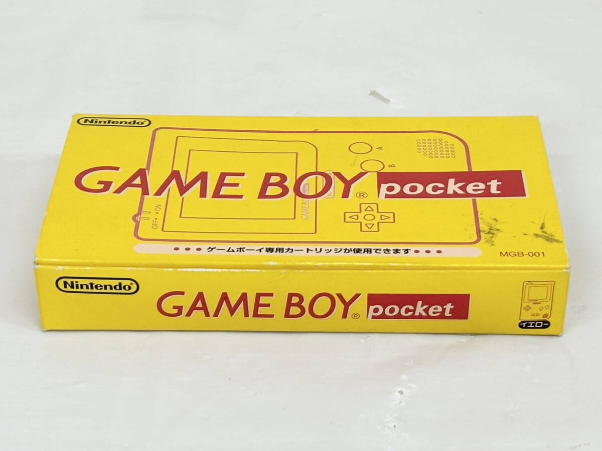 A534-115873 Nintendo 任天堂 GAME BOY pocket ゲームボーイポケット MGB-001 イエロー 箱付き 通電動作OK ③_画像4